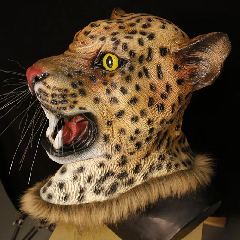 Carnival Party Supplies Halloween Funny Play Realistic Leopard Animal Head Mask Latex Jaguar Mask 8