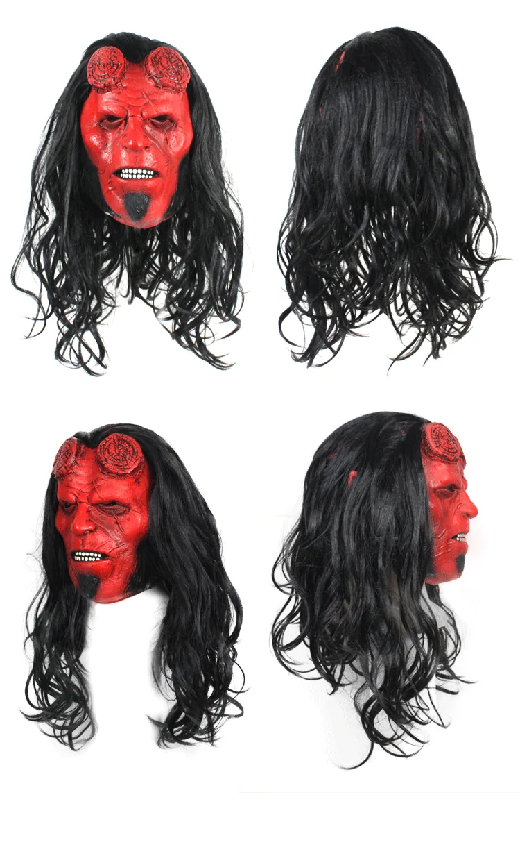 Barons new mask horror latex wig headgear Hellboy peripheral cosplay Halloween props 11