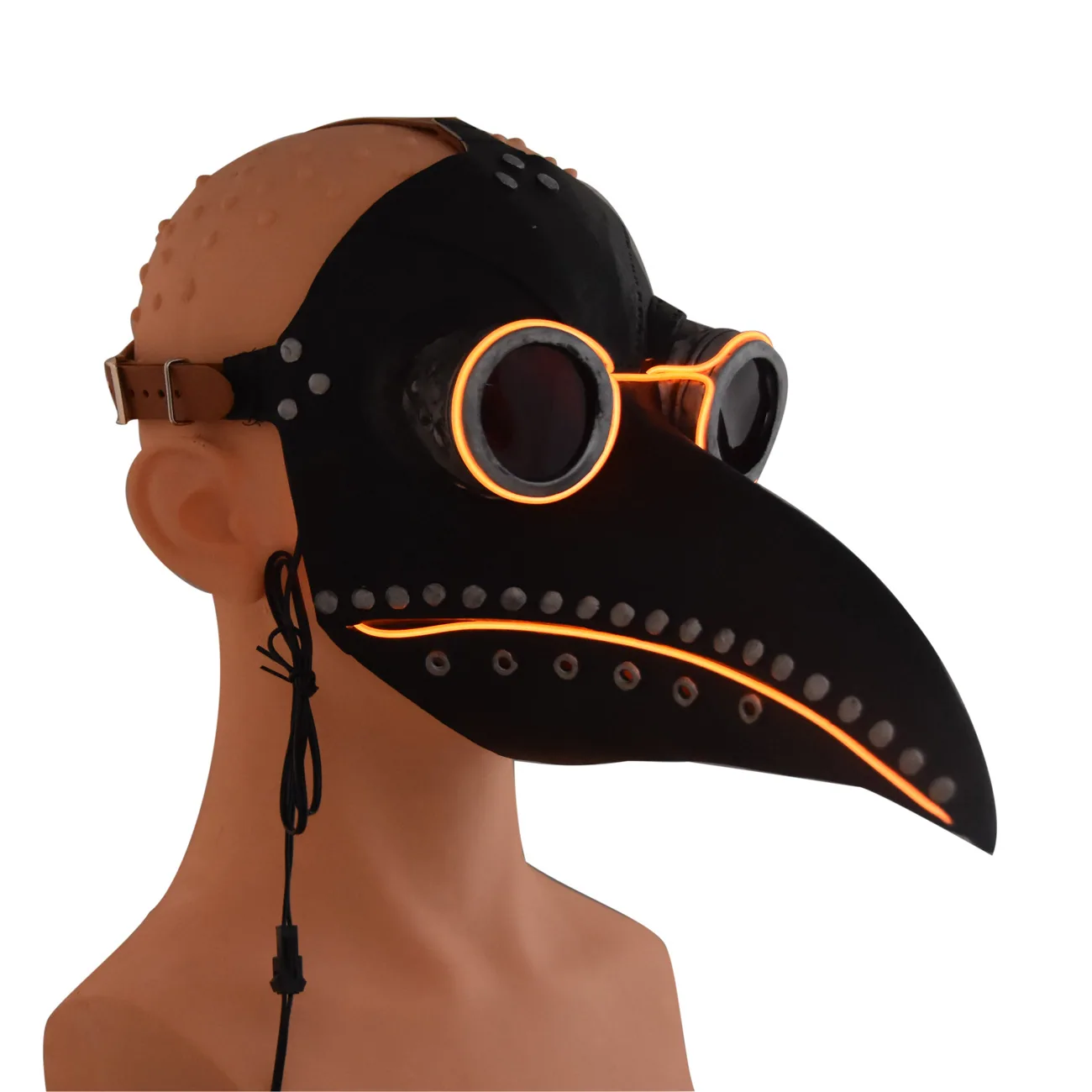 LED glowed plague doctor glow birds beak medieval black death virus Halloween cold light latex mask 2