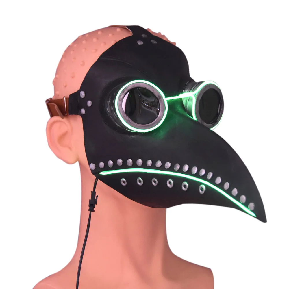 LED glowed plague doctor glow birds beak medieval black death virus Halloween cold light latex mask 4