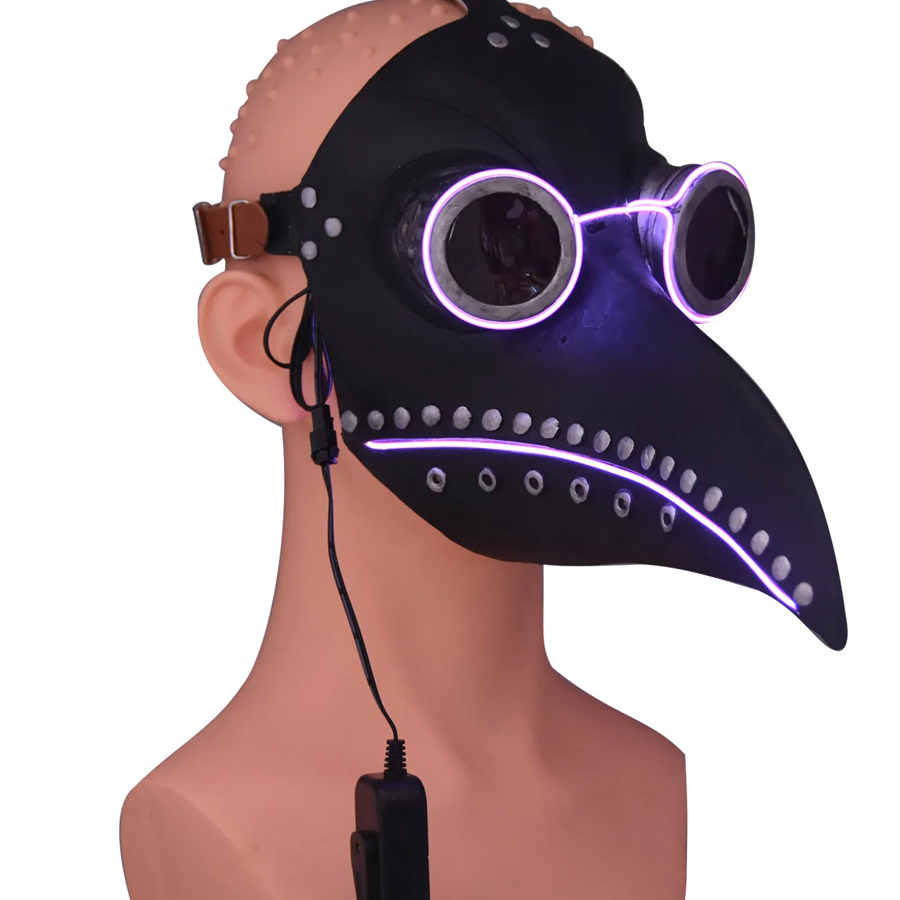 LED glowed plague doctor glow birds beak medieval black death virus Halloween cold light latex mask 3
