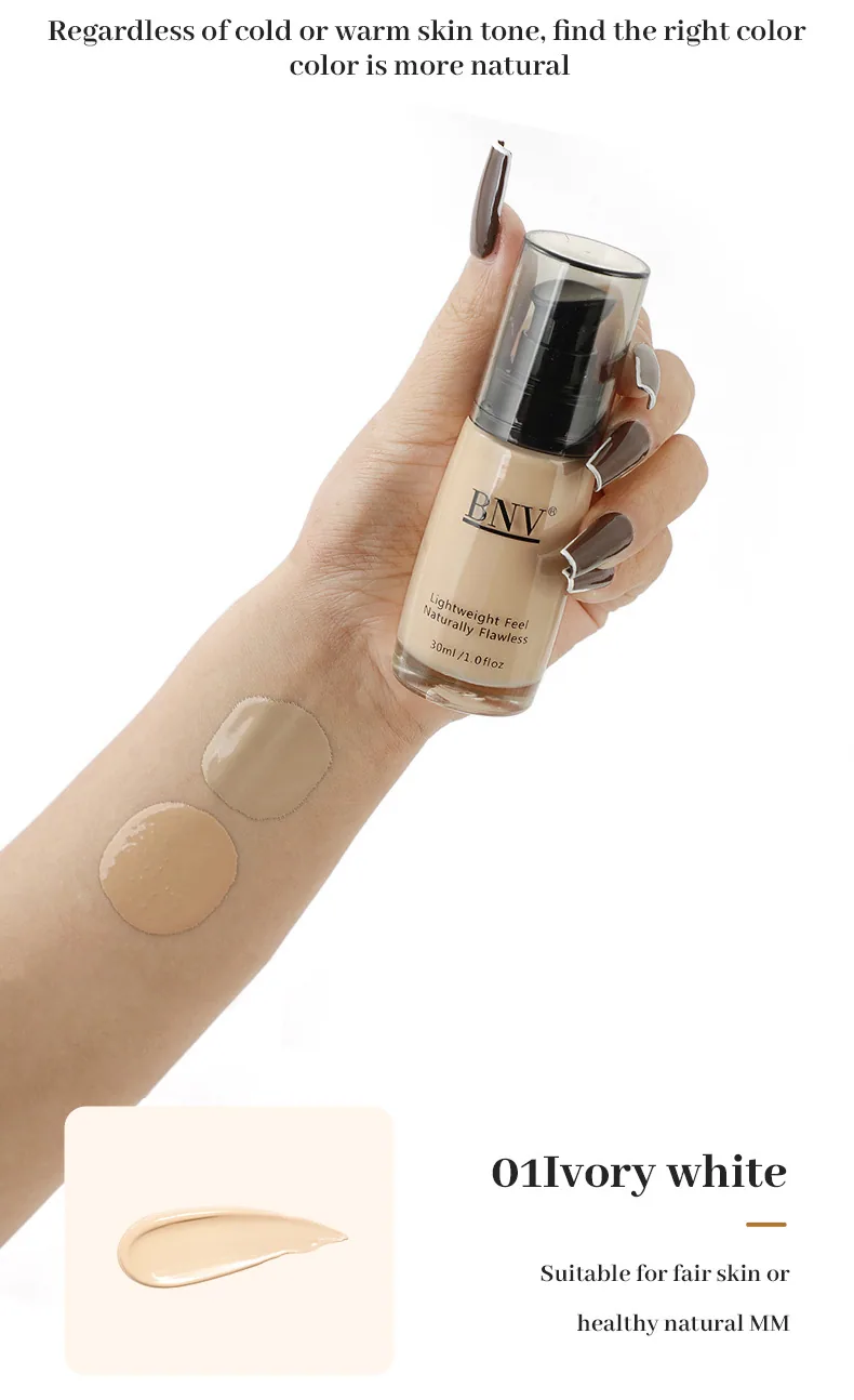BNV Cross Border liquid foundation 30ml pump bottle detail showing air lasting cream skin formula