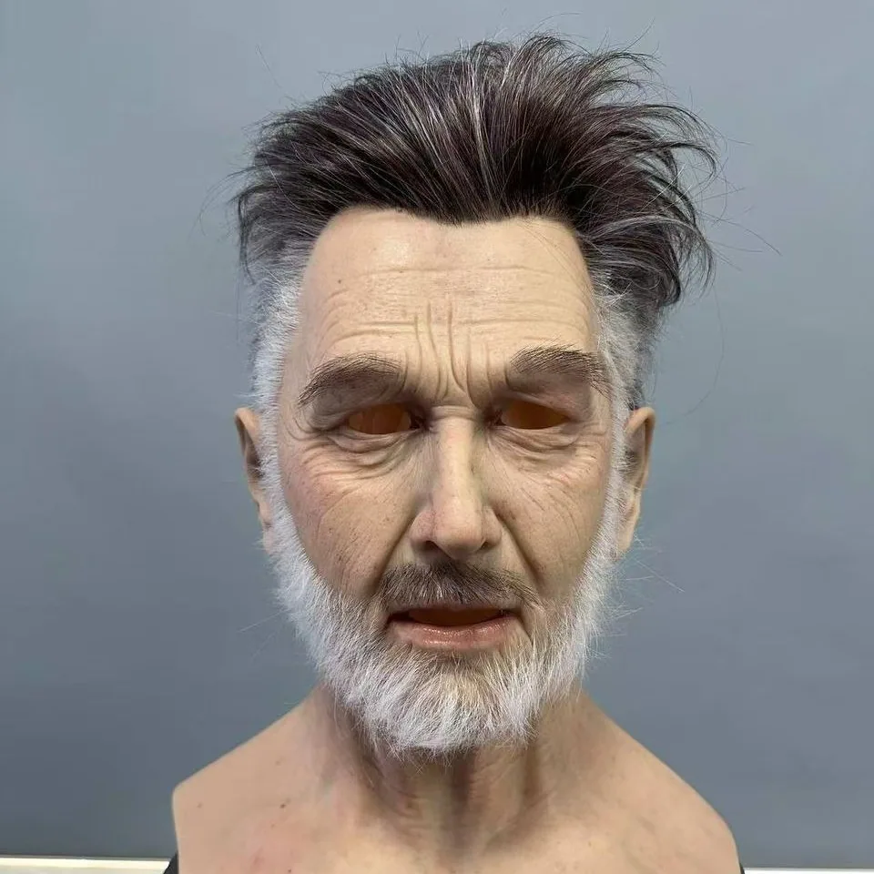 Independent station explosive old man silicone face mask old grandpa horror headgear old man plays cos game props 12