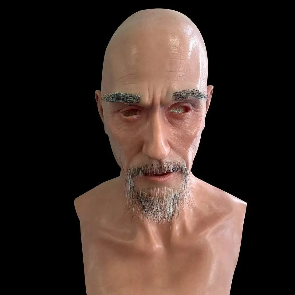 Independent station explosive old man silicone face mask old grandpa horror headgear old man plays cos game props