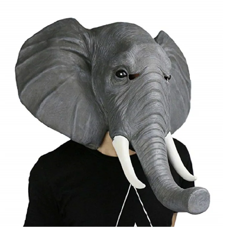 Halloween animal head elephant mask African elephant Asian elephant mask Cos green fish head cover green fish man mask