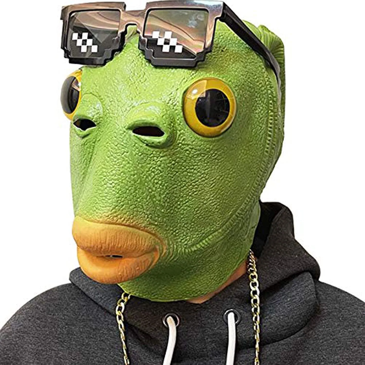 Halloween animal head elephant mask African elephant Asian elephant mask Cos green fish head cover green fish man mask 3