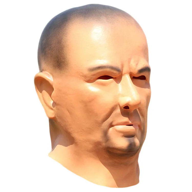 Funny bald latex young man mask beard big bad guy cosplay props Halloween simulation bald head cover 2