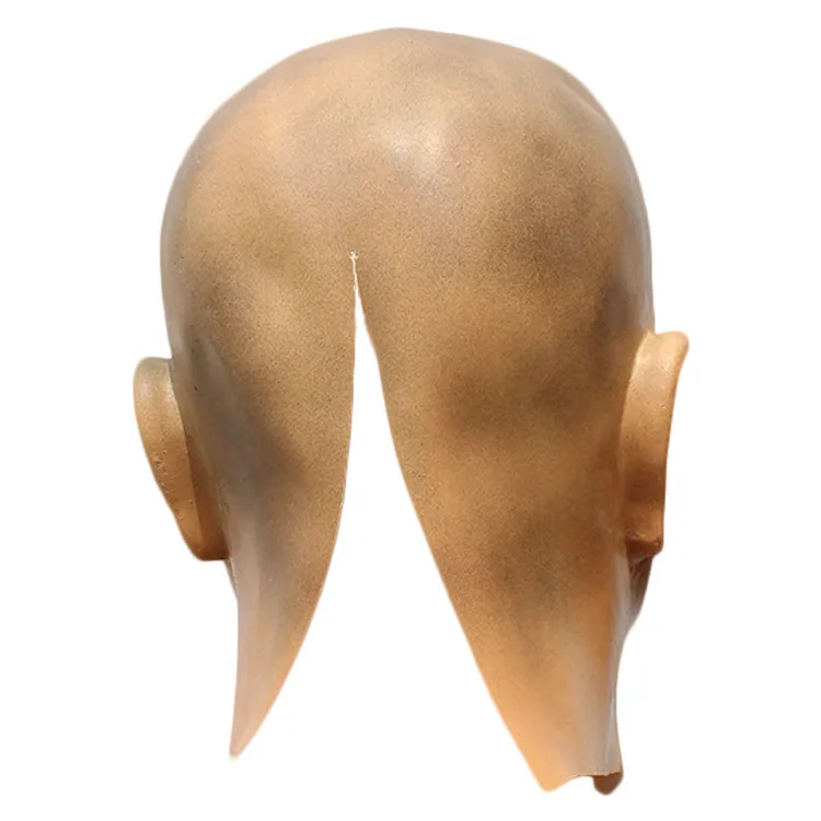 Funny bald latex young man mask beard big bad guy cosplay props Halloween simulation bald head cover 6