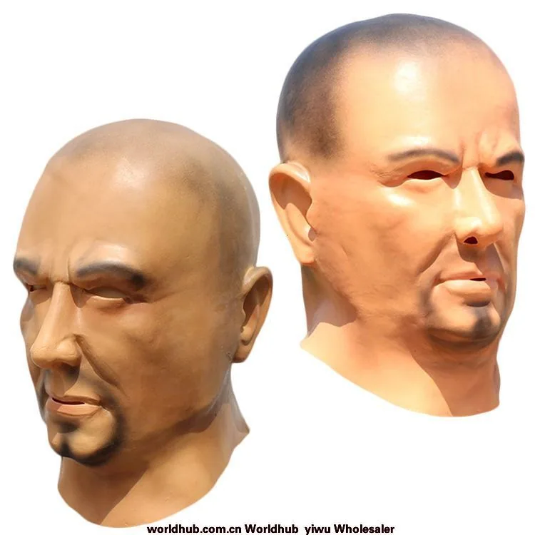 Funny bald latex young man mask beard big bad guy cosplay props Halloween simulation bald head cover