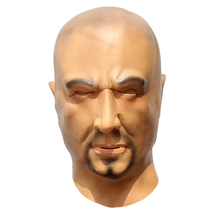 Funny bald latex young man mask beard big bad guy cosplay props Halloween simulation bald head cover 3