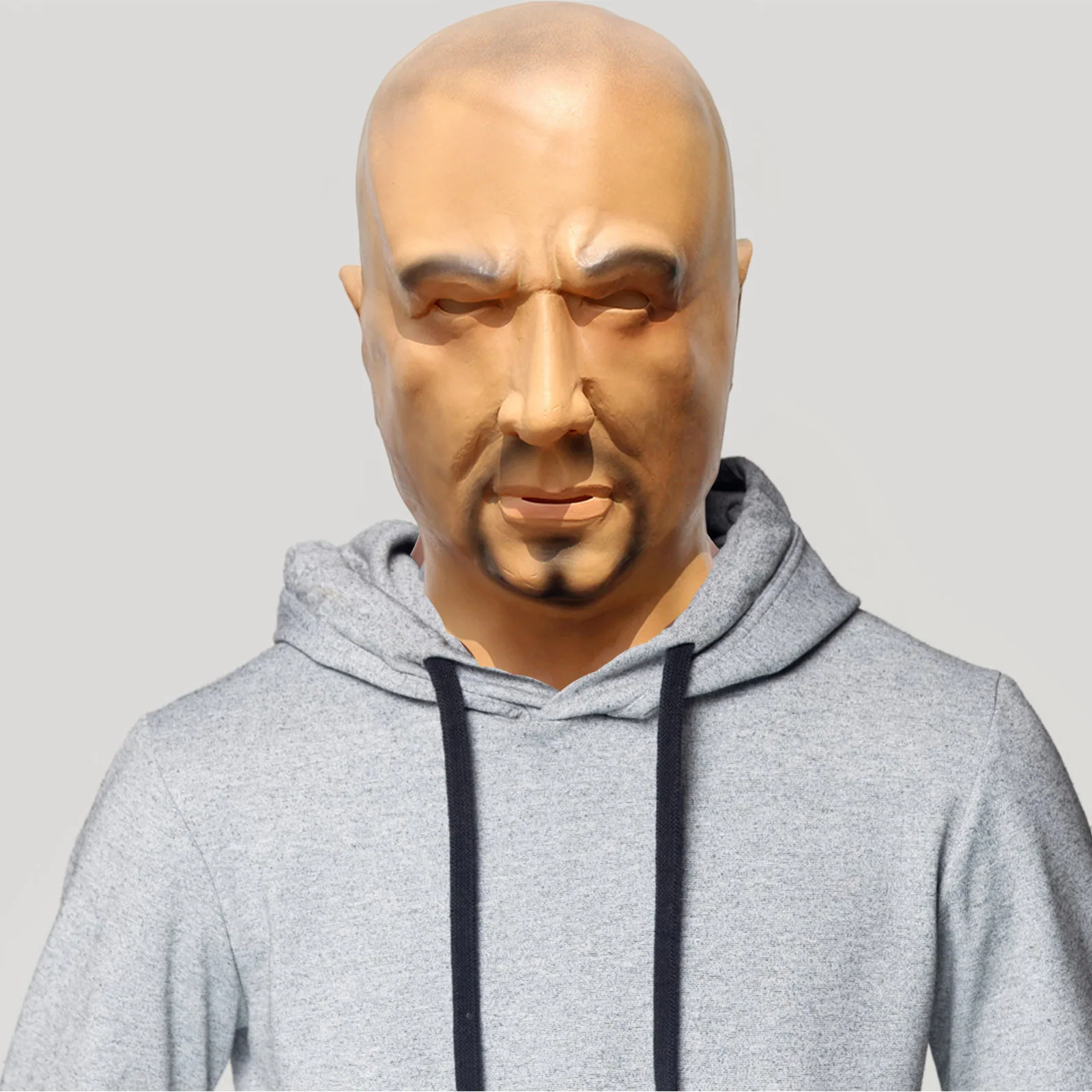 Funny bald latex young man mask beard big bad guy cosplay props Halloween simulation bald head cover 7