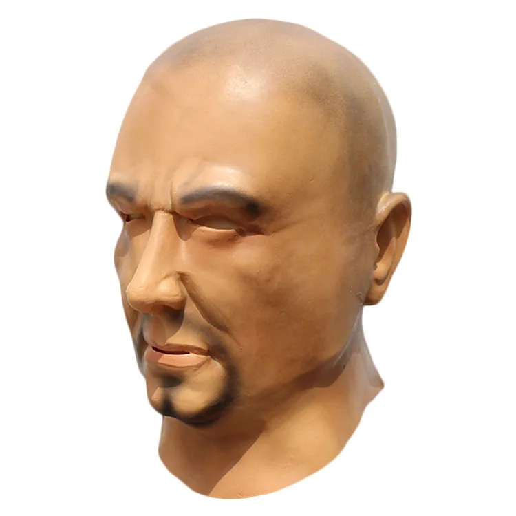 Funny bald latex young man mask beard big bad guy cosplay props Halloween simulation bald head cover 4