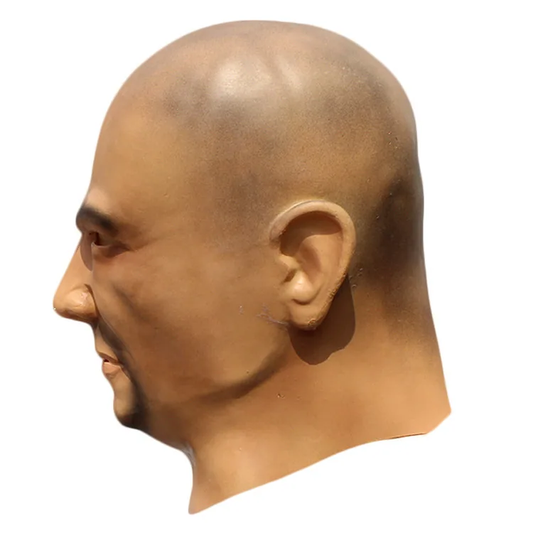 Funny bald latex young man mask beard big bad guy cosplay props Halloween simulation bald head cover 5