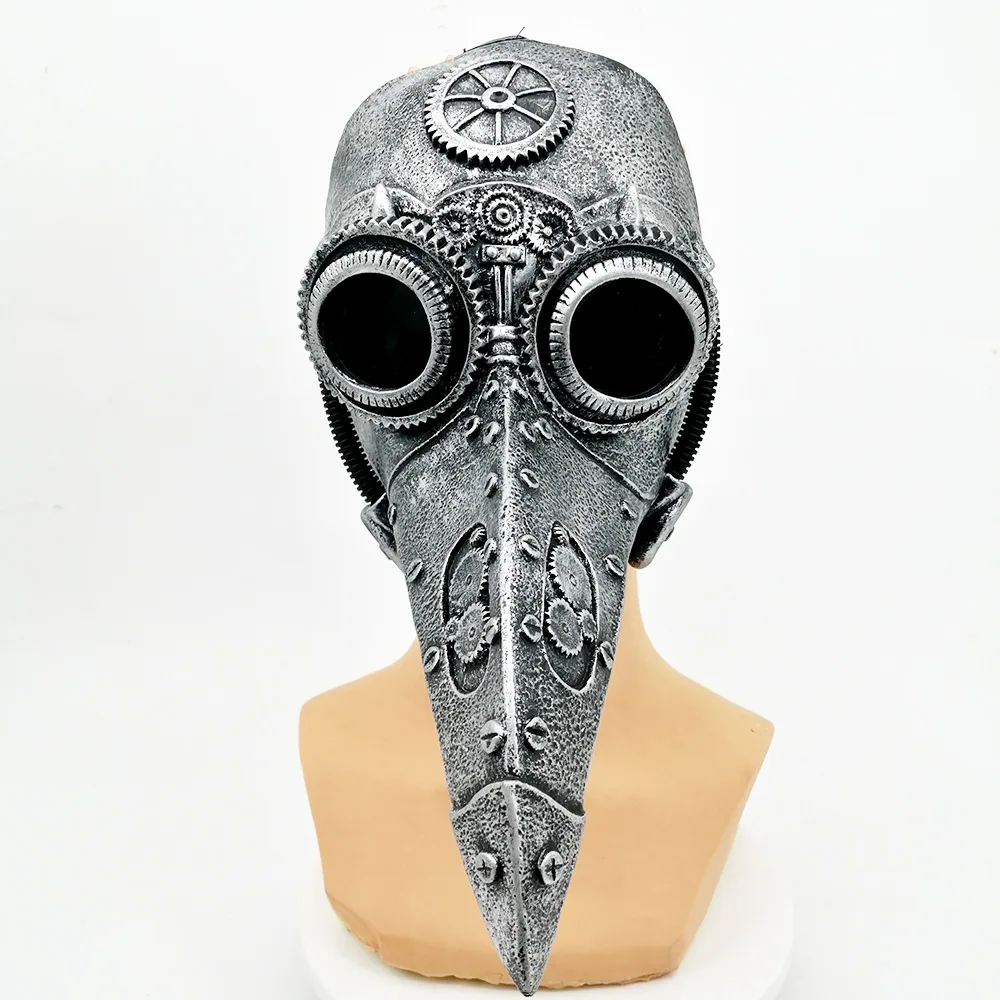 2020 New Punk Plague Doctor Mask Halloween Latex Punk Wind Plague Doctor Birds Beak Mask 5
