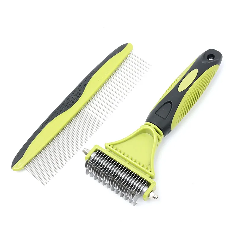 Cross-border hot sale pet comb dog hair removal knot comb dual-purpose metal steel needle comb set dog comb 6