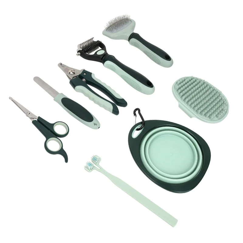 Conjunto de 8 peças para limpeza e cuidados com animais de estimação, tesoura para cabelo, lima de unhas, pente para nó, pente para animais de estimação 2
