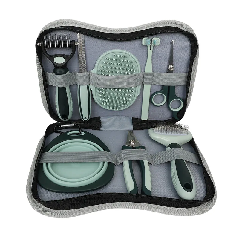 Conjunto de 8 peças para limpeza e cuidados com animais de estimação, tesoura para cabelo, lima de unhas, pente para nó, pente para animais de estimação 6