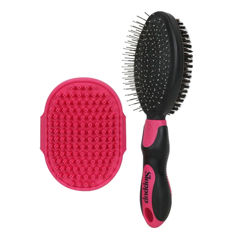Pet comb pet brush bath brush double-sided comb dog bath massage brush dog cleaning set 3