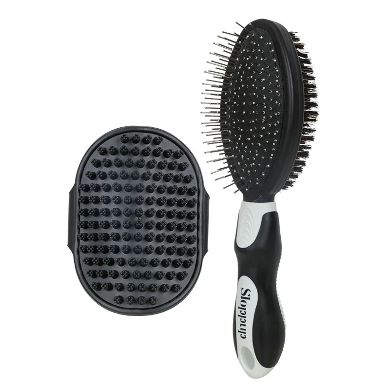 Pet comb pet brush bath brush double-sided comb dog bath massage brush dog cleaning set 2