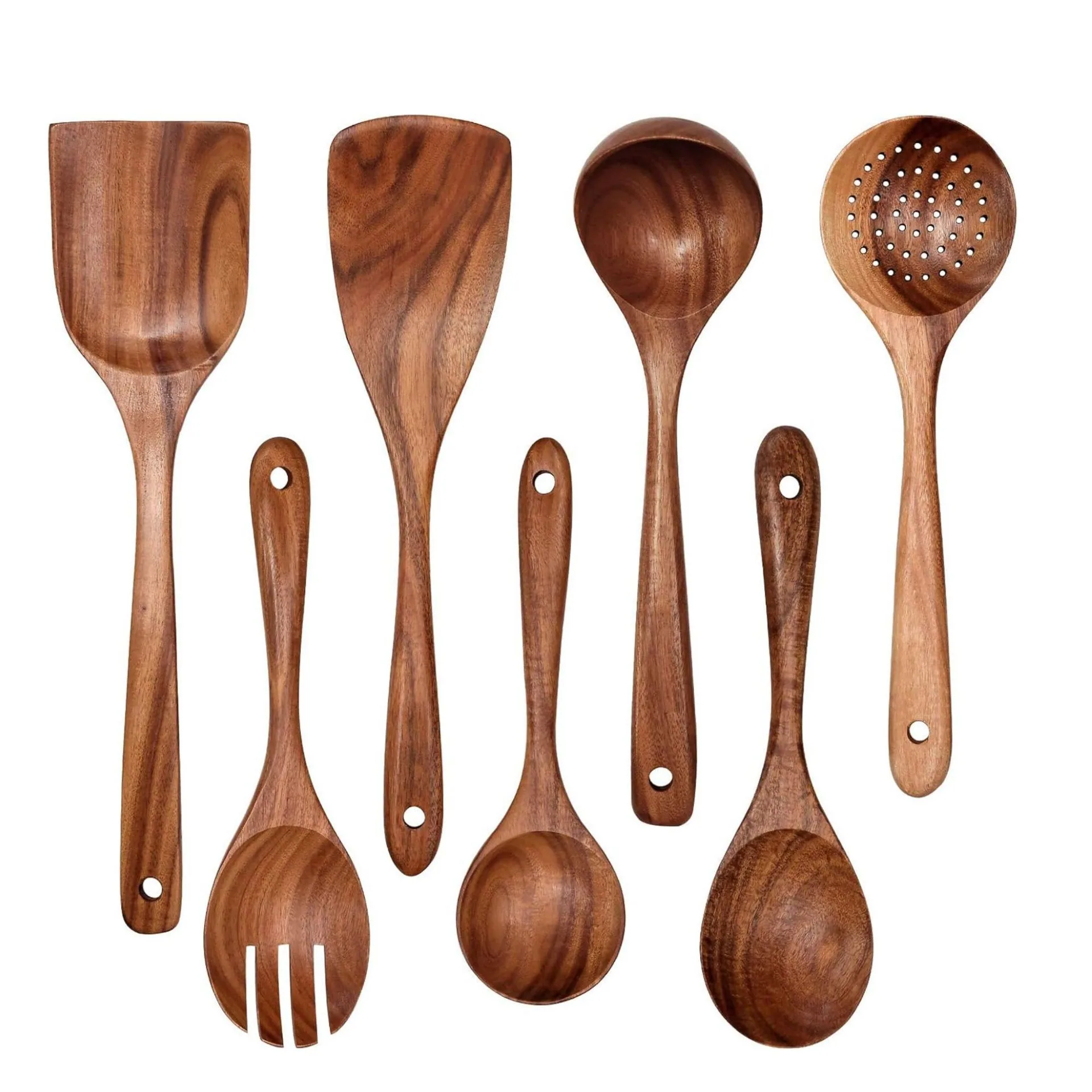 Juego de 6 espátulas de madera de acacia, juego de utensilios de cocina de teca, espátula de madera, cuchara para ensalada, cuchara para remover sopa, cuchara Lao Mein, espátula lisa 3