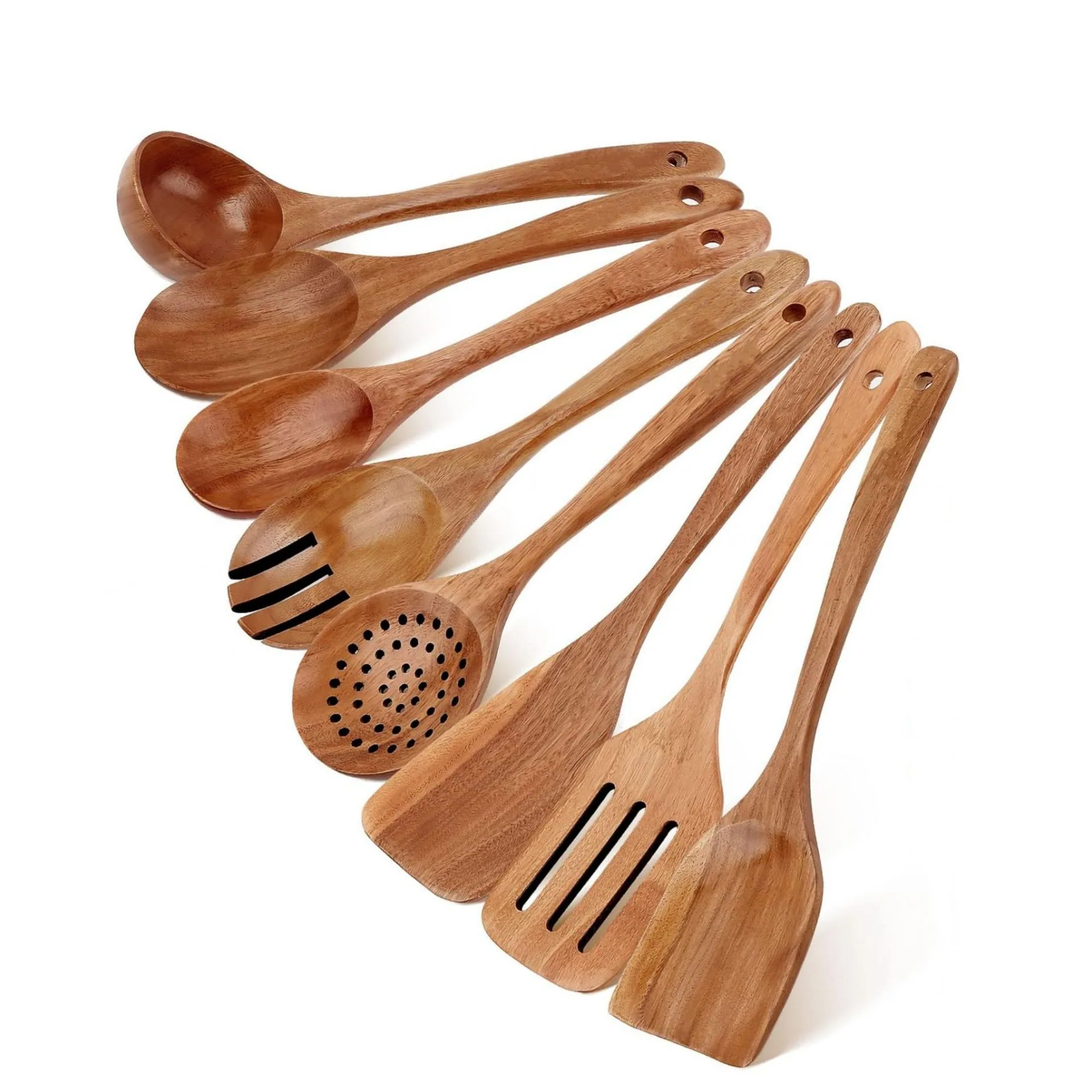 Juego de 6 espátulas de madera de acacia, juego de utensilios de cocina de teca, espátula de madera, cuchara para ensalada, cuchara para remover sopa, cuchara Lao Mein, espátula lisa 4