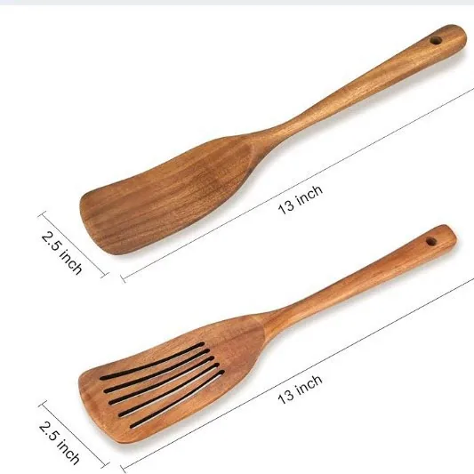 High Temperature Resistant Acacia Wooden Spatula Spoon Set Non-stick Pan Black Long Handle Wooden Spatula Funnel Spatula Soup Sp 2