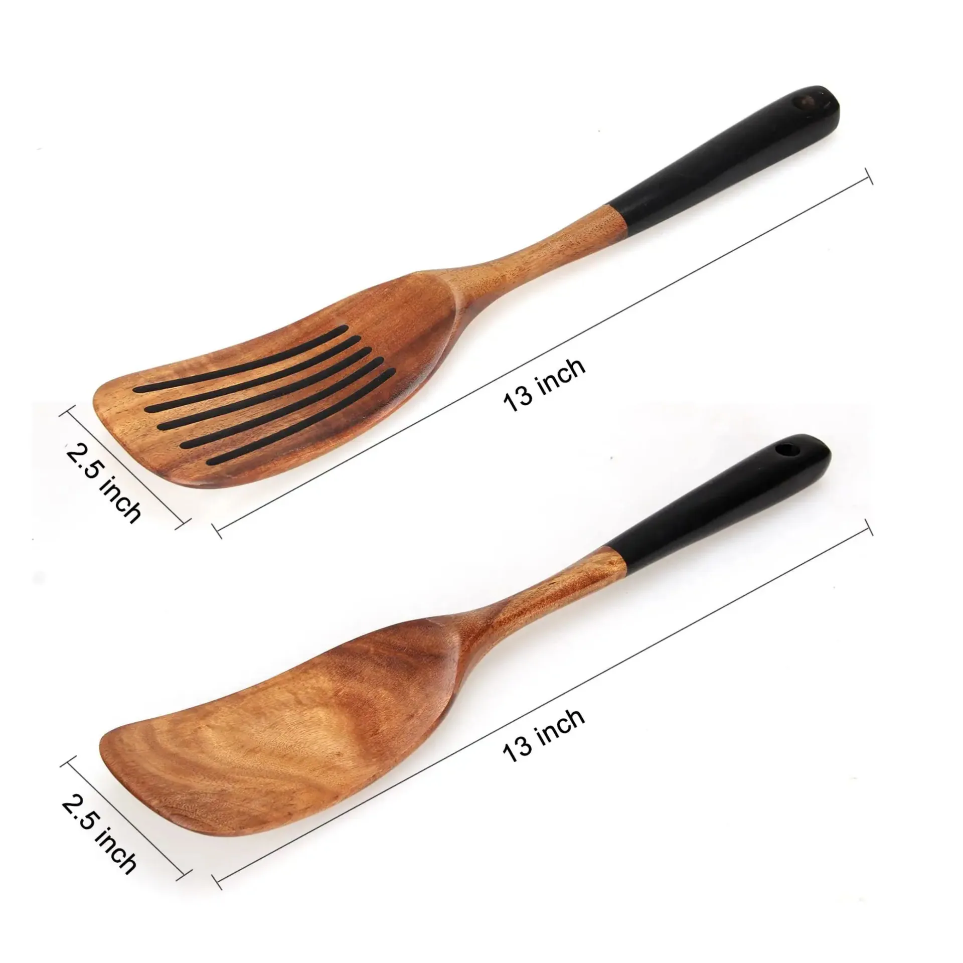 High Temperature Resistant Acacia Wooden Spatula Spoon Set Non-stick Pan Black Long Handle Wooden Spatula Funnel Spatula Soup Sp