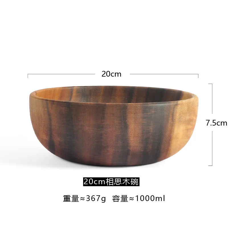 Round Acacia Wooden Bowl Set: Whole Wooden Salad Bowl, Wooden Fruit Bowl, Dried Fruit Multigrain, Shallow Mouth Bowl, Whole Wood 6