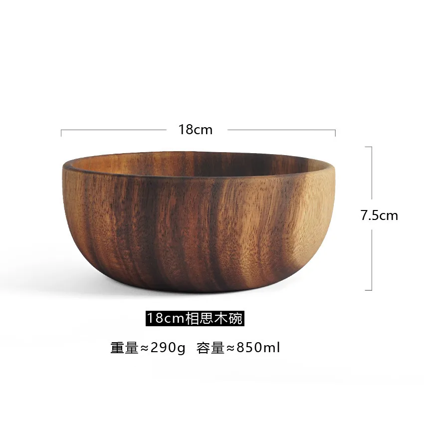 Round Acacia Wooden Bowl Set: Whole Wooden Salad Bowl, Wooden Fruit Bowl, Dried Fruit Multigrain, Shallow Mouth Bowl, Whole Wood 5