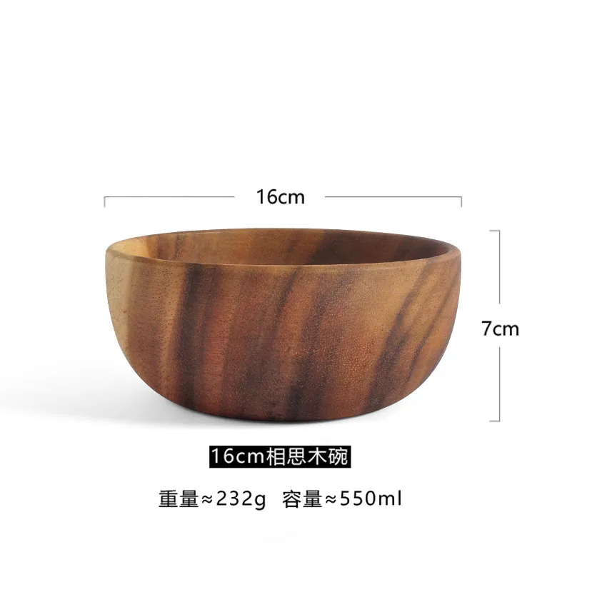 Round Acacia Wooden Bowl Set: Whole Wooden Salad Bowl, Wooden Fruit Bowl, Dried Fruit Multigrain, Shallow Mouth Bowl, Whole Wood 4