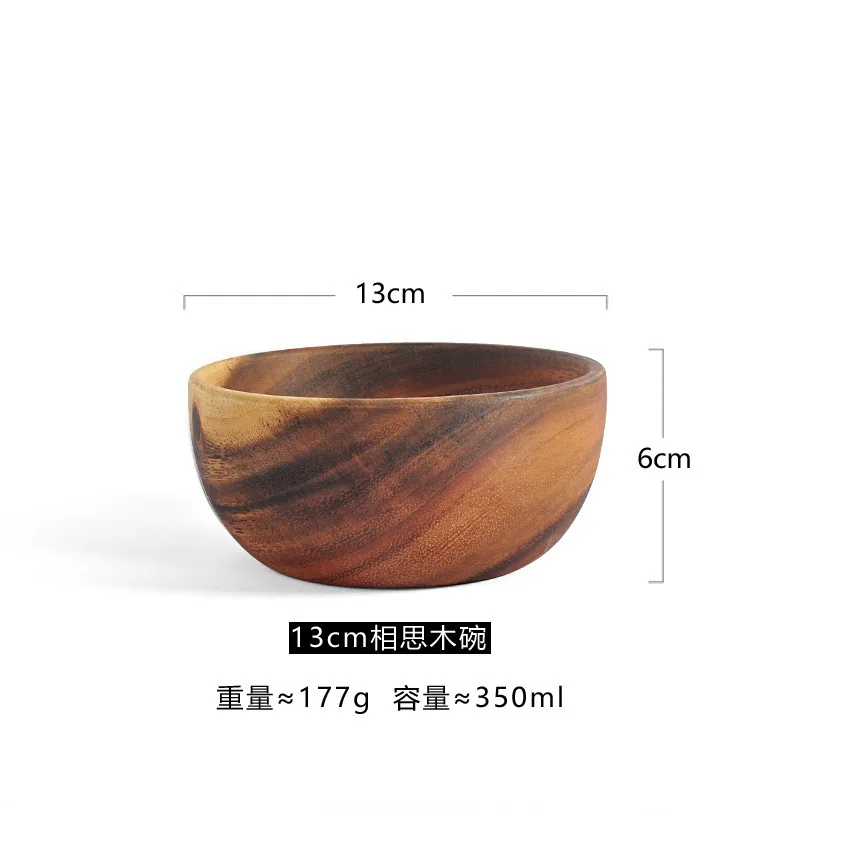 Round Acacia Wooden Bowl Set: Whole Wooden Salad Bowl, Wooden Fruit Bowl, Dried Fruit Multigrain, Shallow Mouth Bowl, Whole Wood 3