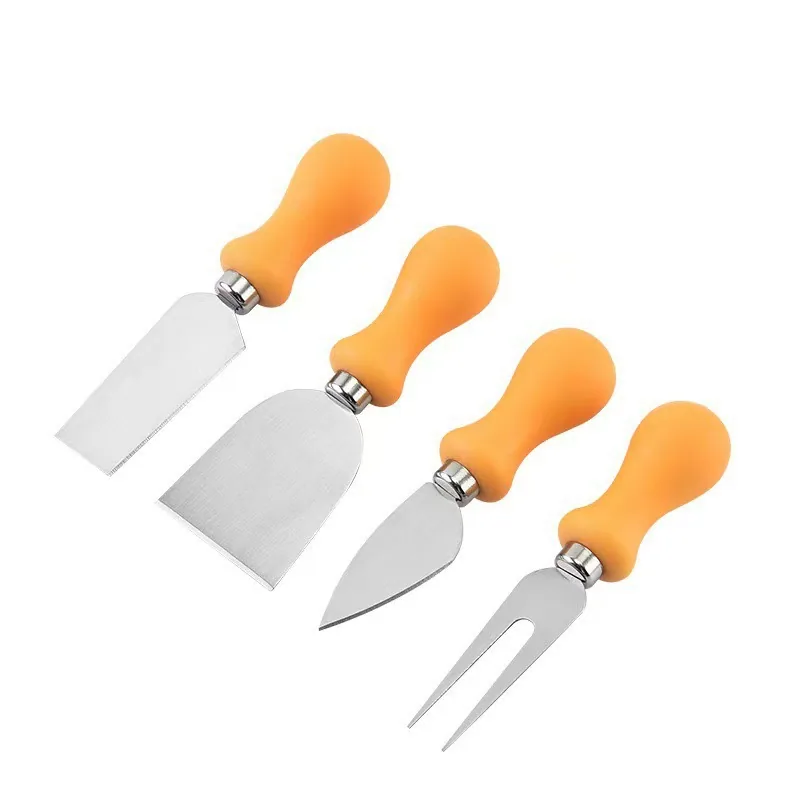 Wooden Handle Stainless Steel Cheese Knife & Fork 4 Piece Set Plastic Oak Handle Cheese Butter Pizza Cheese Tool 3