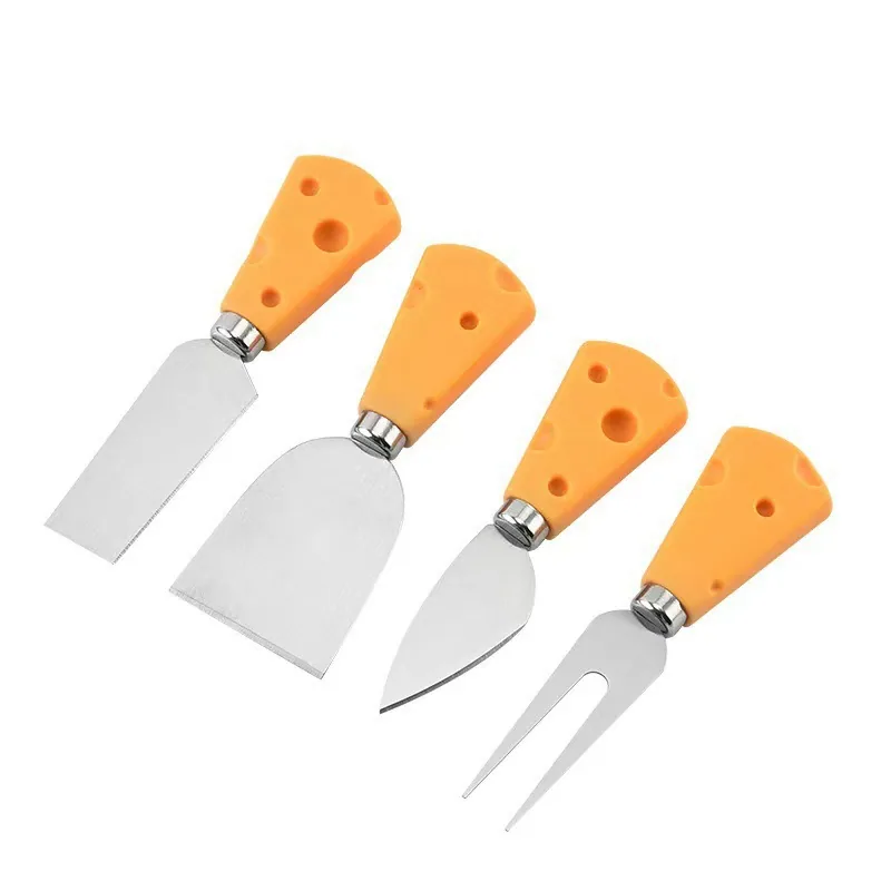 Wooden Handle Stainless Steel Cheese Knife & Fork 4 Piece Set Plastic Oak Handle Cheese Butter Pizza Cheese Tool 2