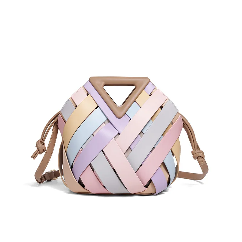 Cross border exclusive large capacity handbag triangle bag 2025 new hand-held clip bag diamond grid woven dinner bag 8