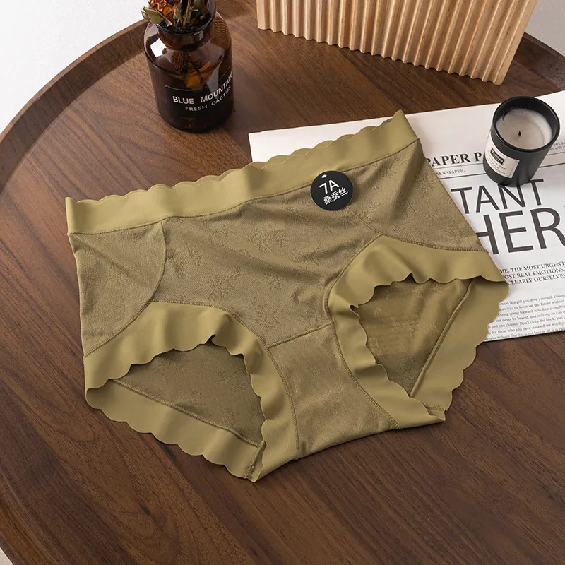 7A mulberry silk crotch luxury satin mid waist underwear for women, seamless ice silk triangle pants for women, breathable high 5