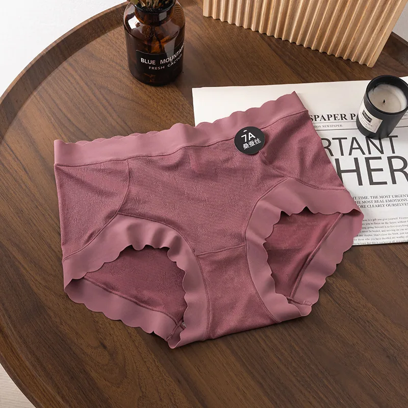 7A mulberry silk crotch luxury satin mid waist underwear for women, seamless ice silk triangle pants for women, breathable high 4