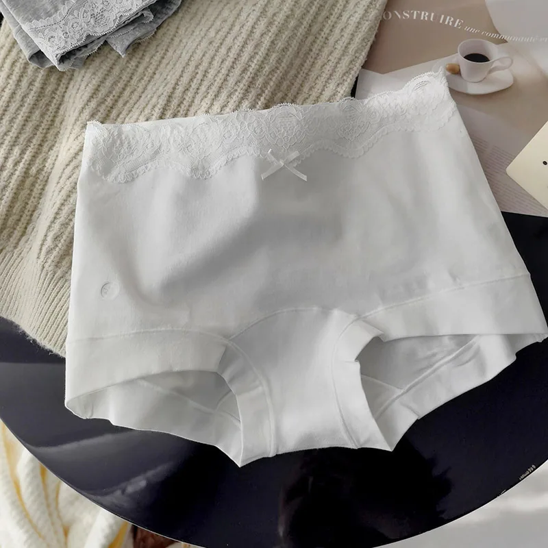 10A grade antibacterial lace pure cotton boxer briefs with extended crotch, full cotton womens underwear, four-corner safe un