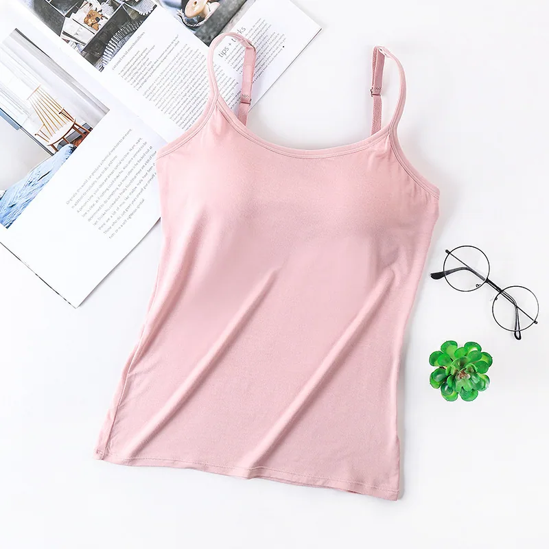 One piece chest cushion, no need to wear bra, no steel ring, camisole vest, womens small inner layer, strapless base, adjus shou - Bra & Brief Sets 4