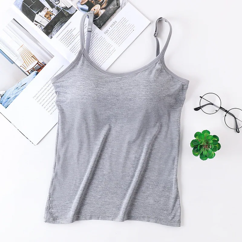 One piece chest cushion, no need to wear bra, no steel ring, camisole vest, womens small inner layer, strapless base, adjus shou - Bra & Brief Sets