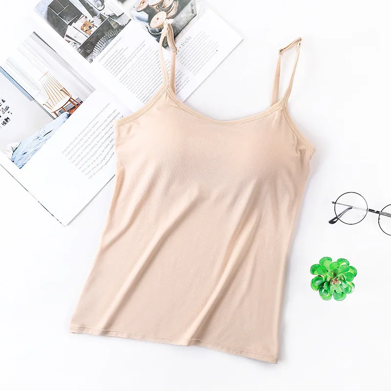 One piece chest cushion, no need to wear bra, no steel ring, camisole vest, womens small inner layer, strapless base, adjus shou - Bra & Brief Sets 3
