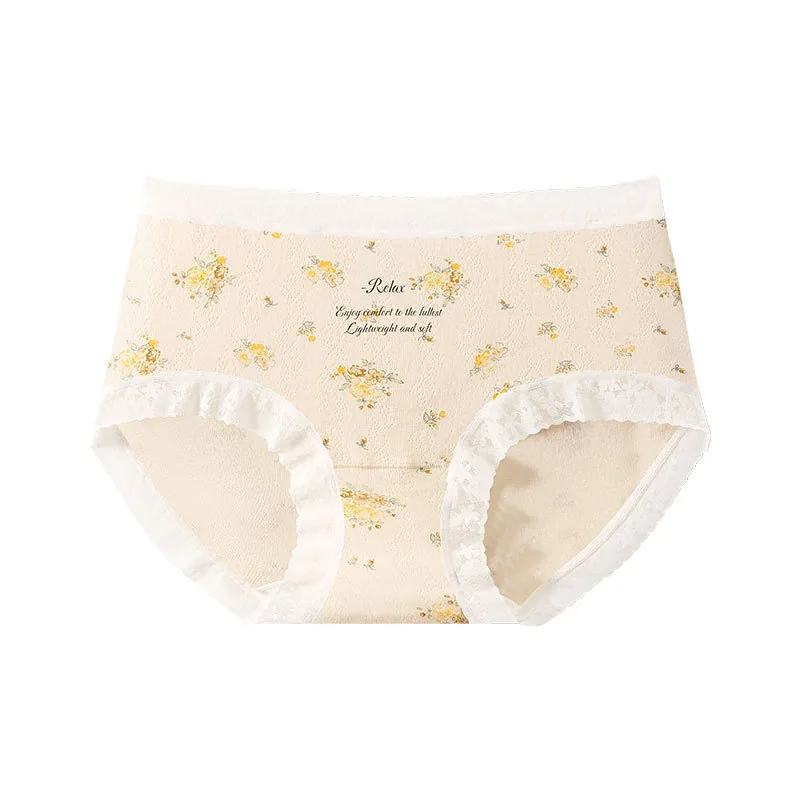 7A Antibacterial Class A Baby Cotton Womens Pure Cotton Underwear, All-Cotton Crotch Small Floral Soft High Elastic Mid-Waist Tr 4