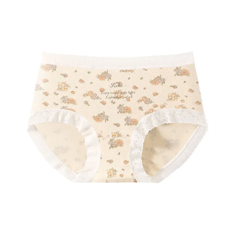 7A Antibacterial Class A Baby Cotton Womens Pure Cotton Underwear, All-Cotton Crotch Small Floral Soft High Elastic Mid-Waist Tr 6