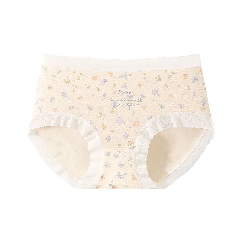 7A Antibacterial Class A Baby Cotton Womens Pure Cotton Underwear, All-Cotton Crotch Small Floral Soft High Elastic Mid-Waist Tr