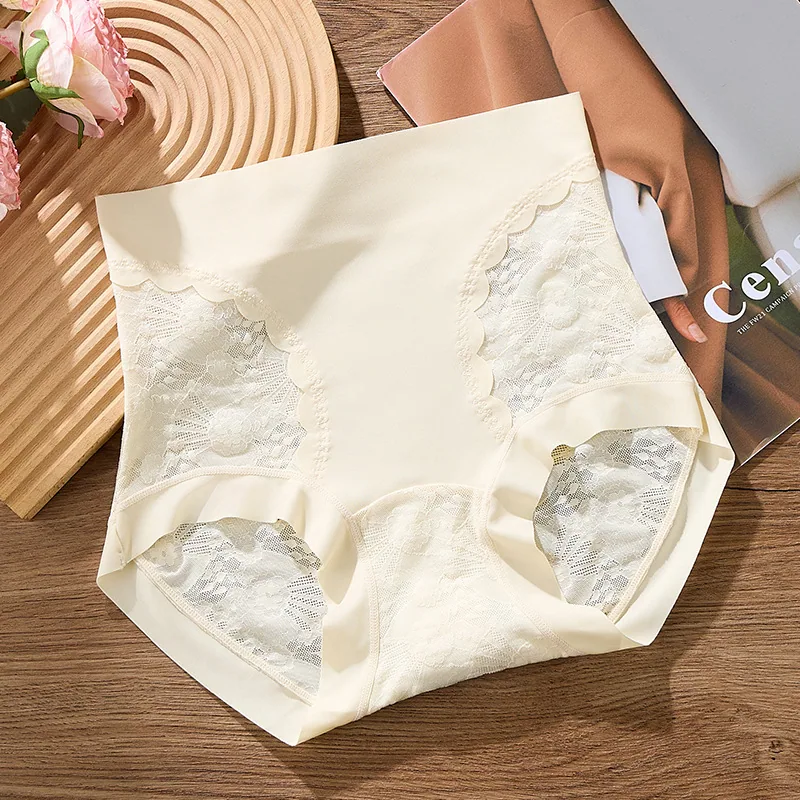 New Live Streaming Quality Large Size Sexy Lace High Waist Tight Pants for Women, No Hip Pinch, No Trace Ice Silk Triangle Pants 4