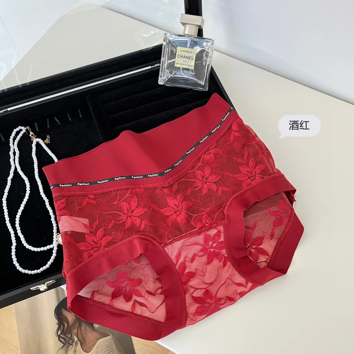 French lace underwear for women, 10A antibacterial bottom, no trace, cinched abdominal underwear, lightweight, high waisted, sex 5