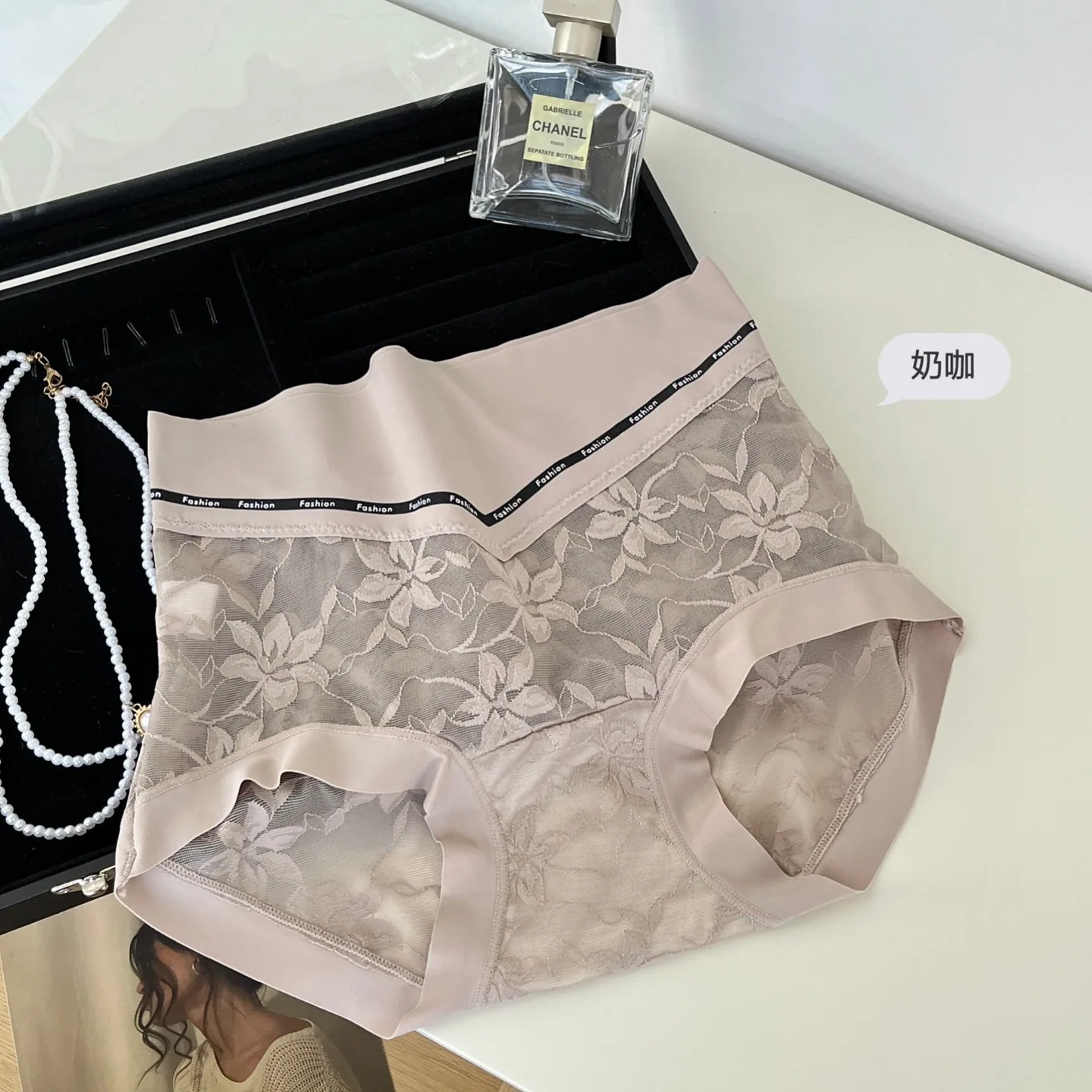 French lace underwear for women, 10A antibacterial bottom, no trace, cinched abdominal underwear, lightweight, high waisted, sex 4
