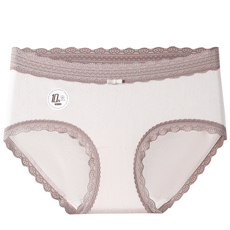 10A antibacterial Xinjiang long velvet cotton cotton lady underwear pure cotton lace side mid-rise scarless shortion panties wom 4