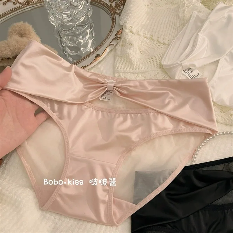 Satin pure desire style~Sexy French hollow underwear for girls, comfor midsection waist, pure cotton crotch, womens triangle und 3