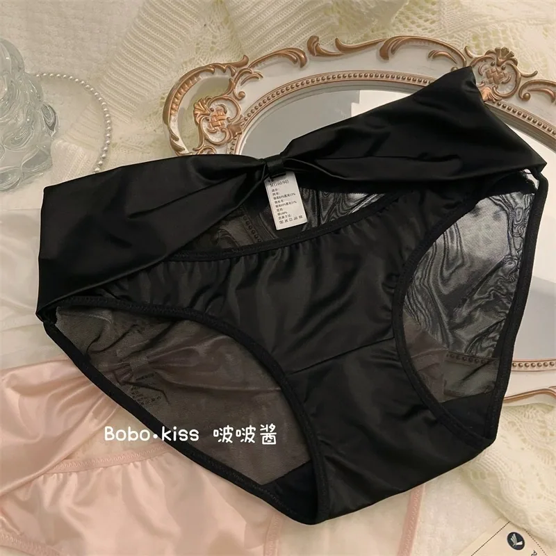 Satin pure desire style~Sexy French hollow underwear for girls, comfor midsection waist, pure cotton crotch, womens triangle