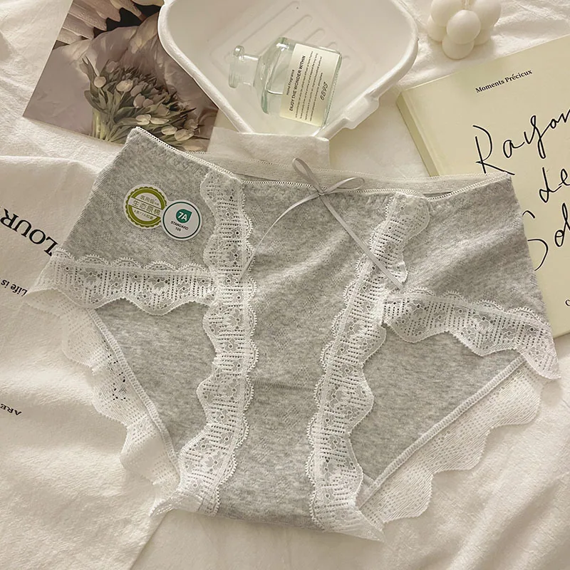 7A antibacterial underwear for women, pure cotton crotch, A-class baby cotton, middle waist, seamless lace edge, sexy girls tria